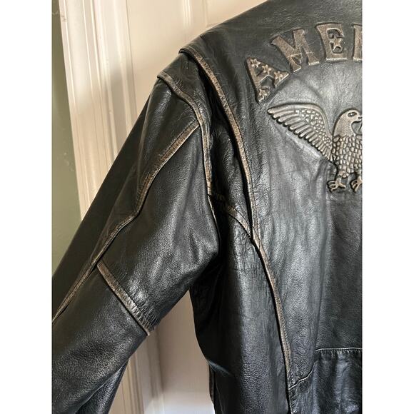 Vintage SA’HER Leathers Motorcycle Jacket Embossed “AMERICA” Eagle 80s L - Picture 11 of 16